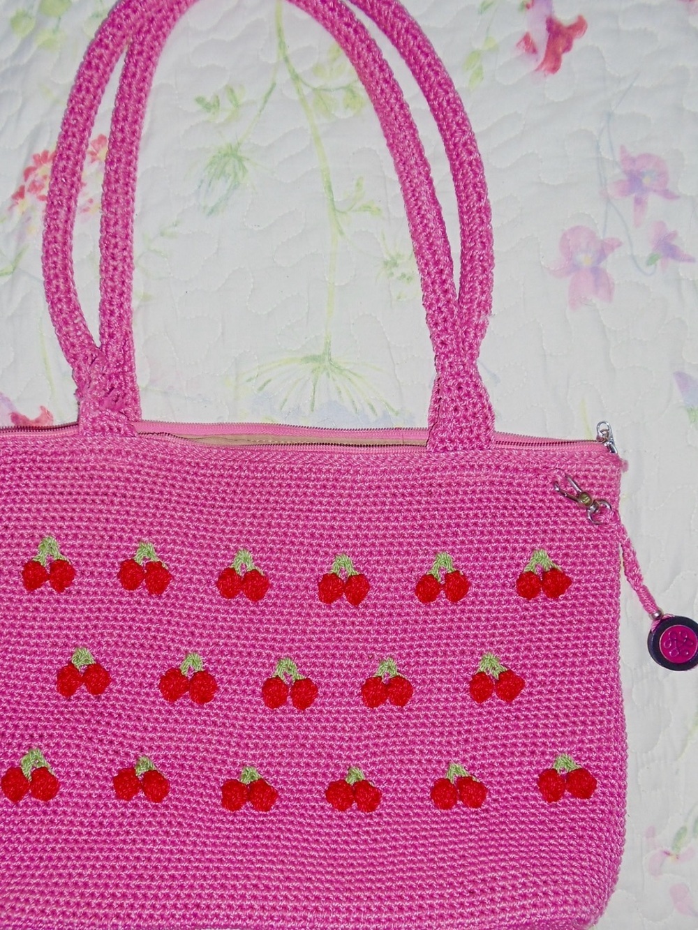the sak Pink Cherry Crochet Tote Bag - Pink 🌸🍒